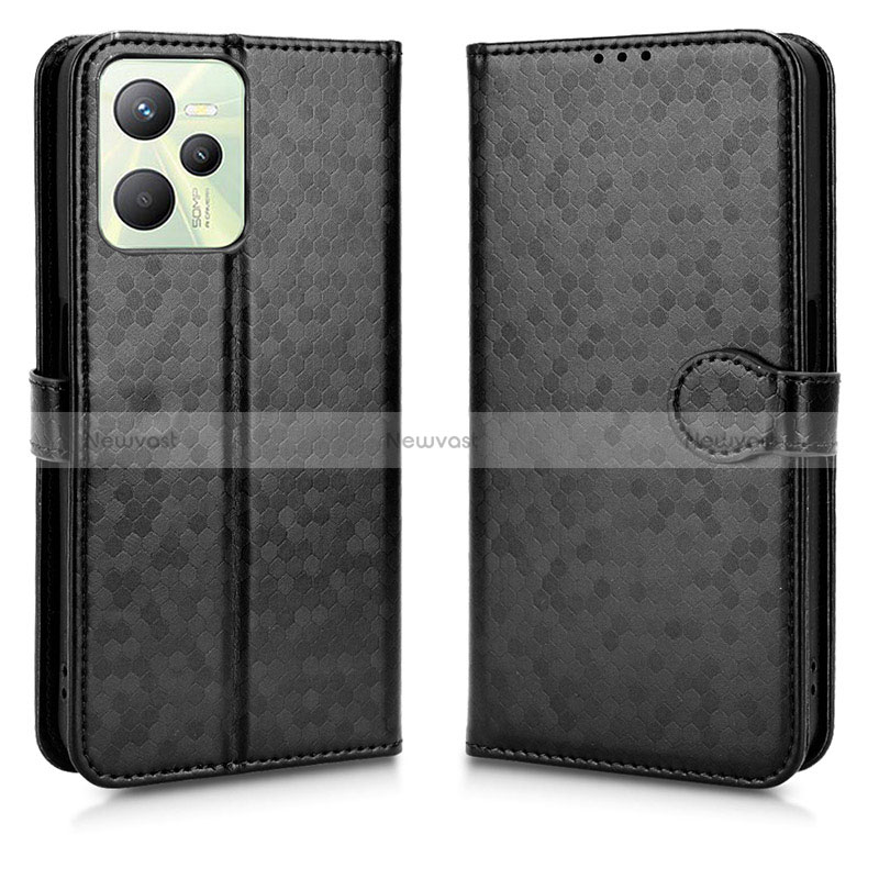 Leather Case Stands Flip Cover Holder C01X for Realme C35 Black