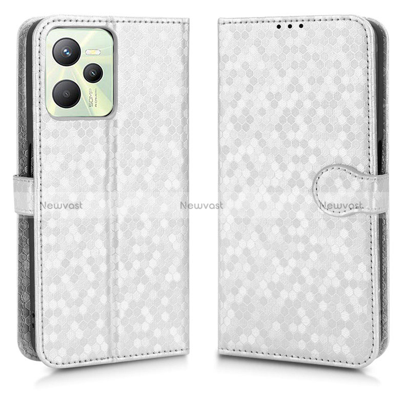 Leather Case Stands Flip Cover Holder C01X for Realme C35 Silver