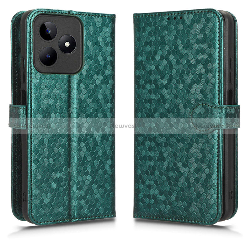 Leather Case Stands Flip Cover Holder C01X for Realme C67 Green