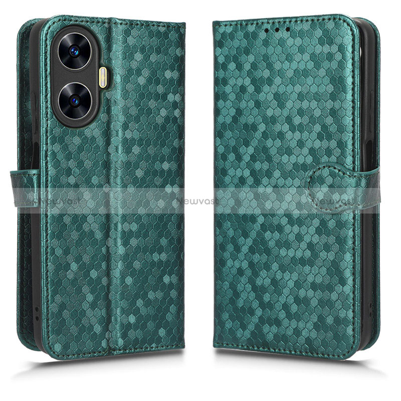 Leather Case Stands Flip Cover Holder C01X for Realme Narzo N55 Green