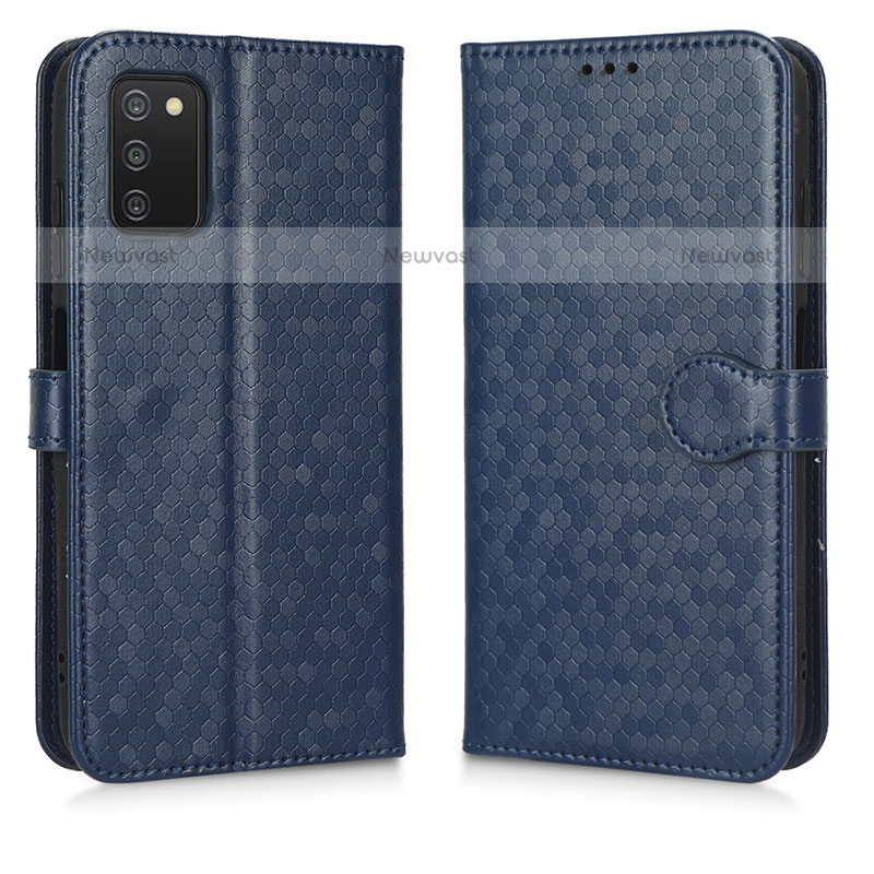 Leather Case Stands Flip Cover Holder C01X for Samsung Galaxy A02s Blue