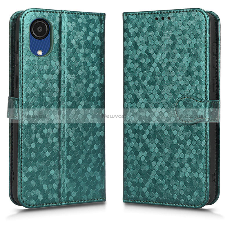 Leather Case Stands Flip Cover Holder C01X for Samsung Galaxy A03 Core Green