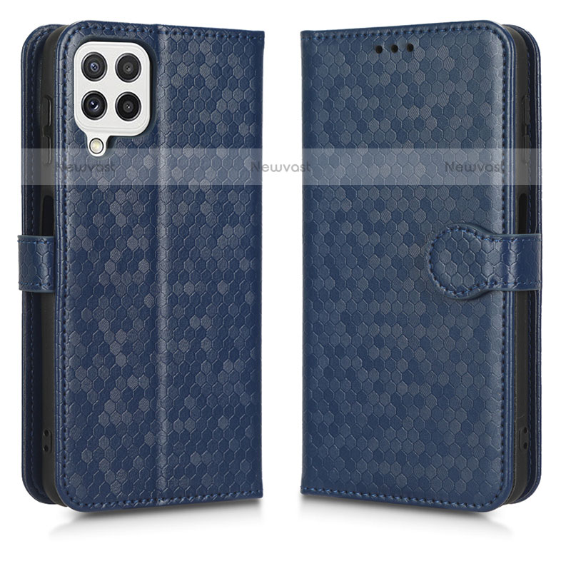 Leather Case Stands Flip Cover Holder C01X for Samsung Galaxy A12 Blue