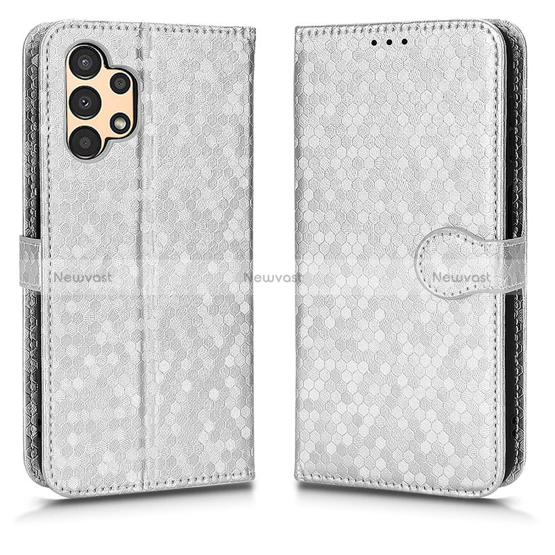 Leather Case Stands Flip Cover Holder C01X for Samsung Galaxy A13 4G Silver
