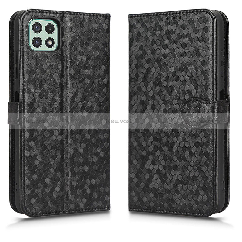 Leather Case Stands Flip Cover Holder C01X for Samsung Galaxy A22 5G Black
