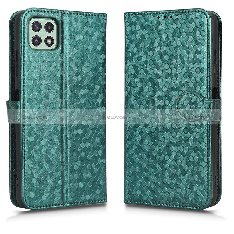 Leather Case Stands Flip Cover Holder C01X for Samsung Galaxy A22 5G Green