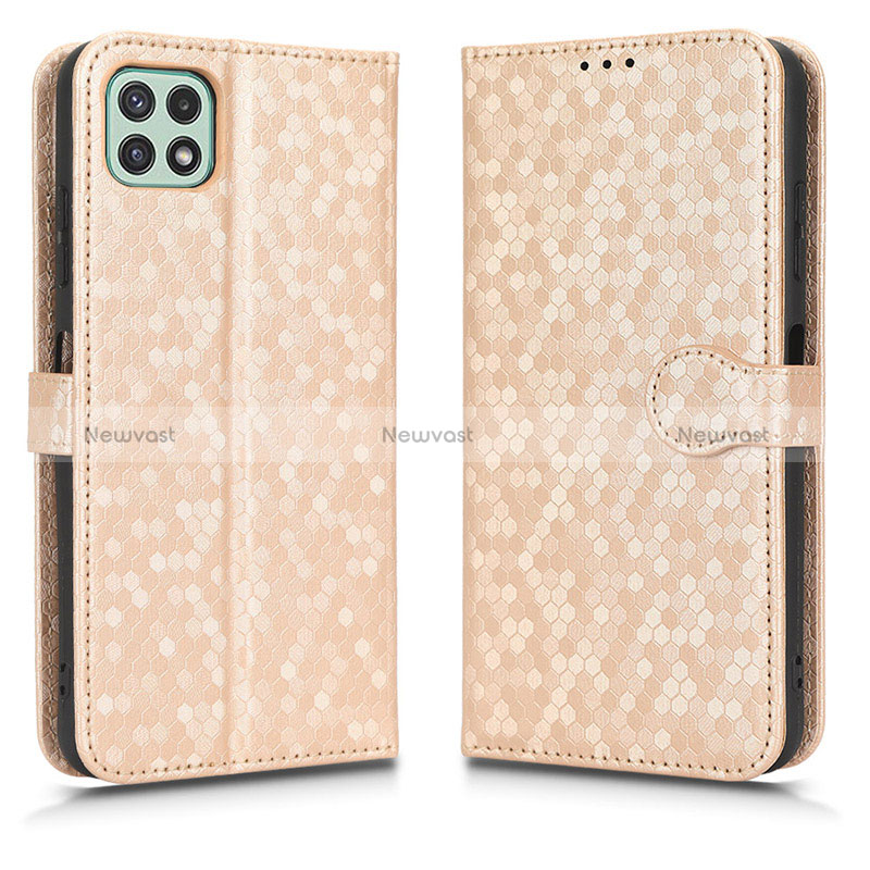 Leather Case Stands Flip Cover Holder C01X for Samsung Galaxy A22s 5G Gold