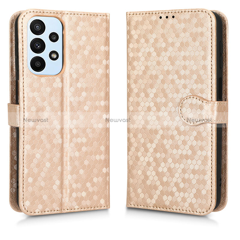 Leather Case Stands Flip Cover Holder C01X for Samsung Galaxy A23 4G Gold