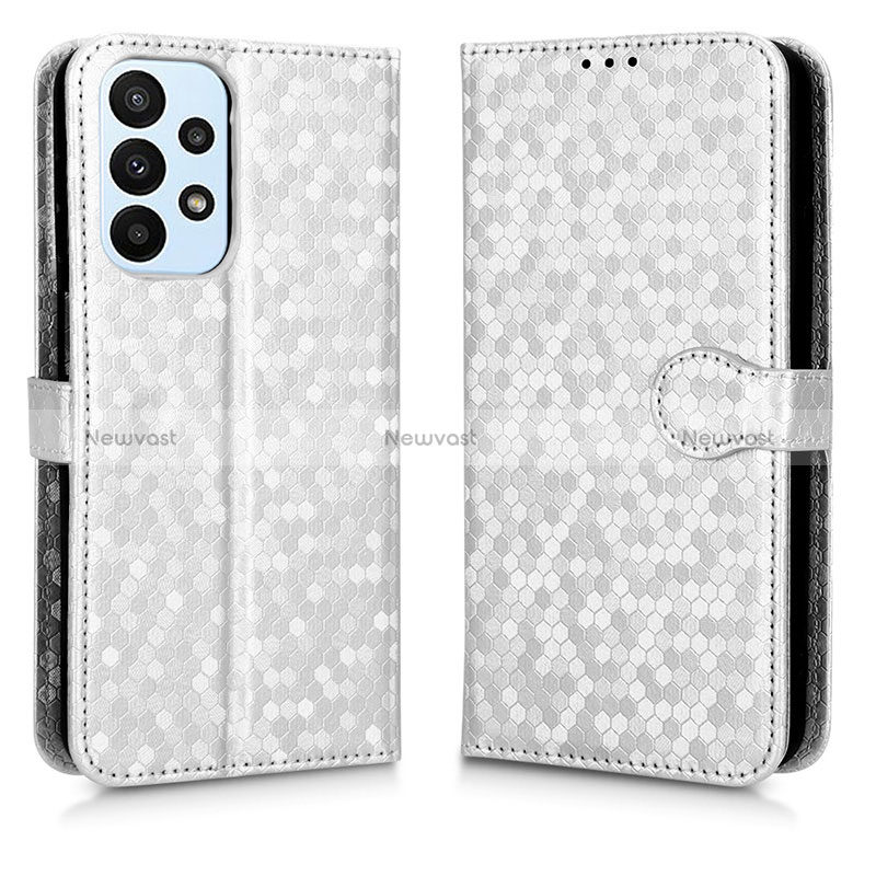 Leather Case Stands Flip Cover Holder C01X for Samsung Galaxy A23 4G Silver