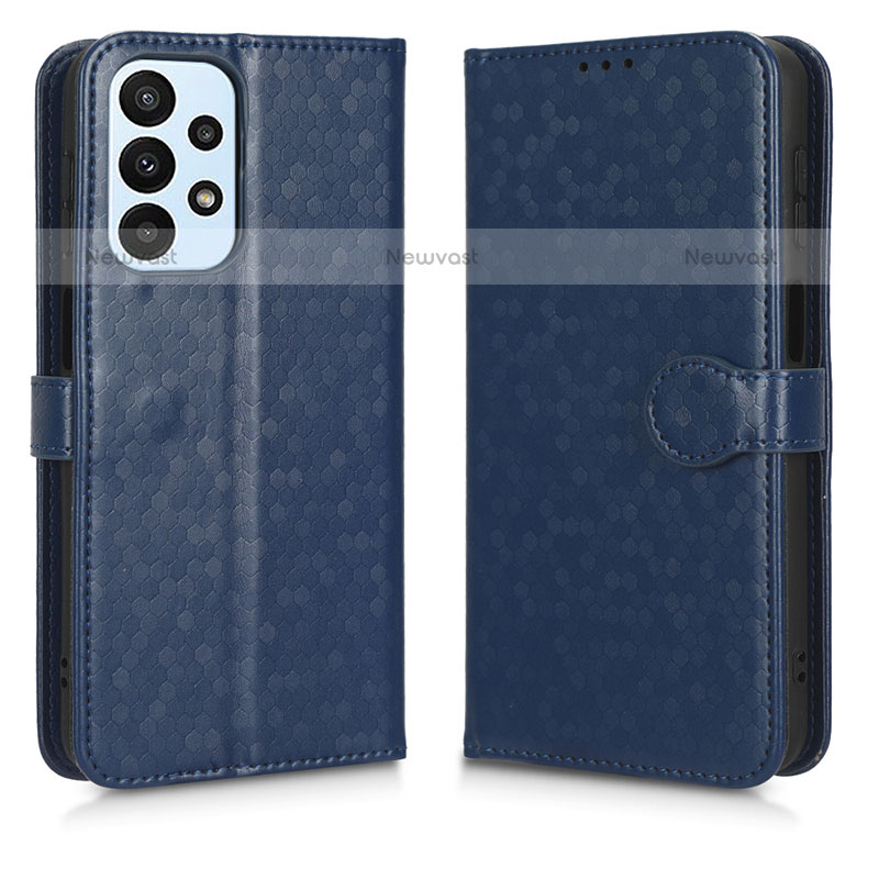 Leather Case Stands Flip Cover Holder C01X for Samsung Galaxy A23 5G Blue