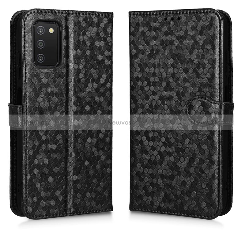 Leather Case Stands Flip Cover Holder C01X for Samsung Galaxy M02s Black