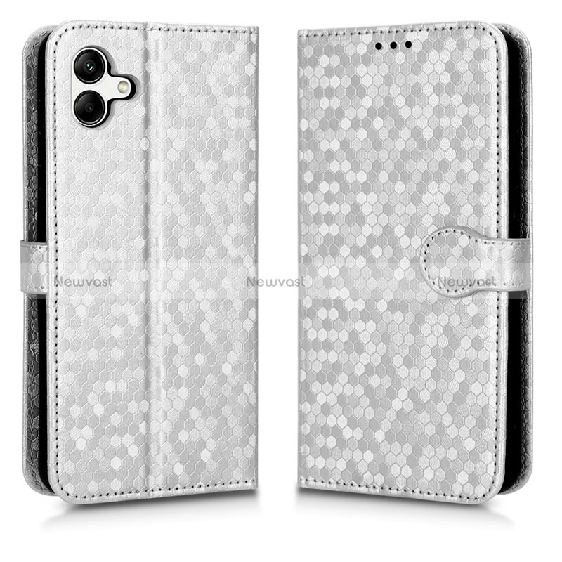 Leather Case Stands Flip Cover Holder C01X for Samsung Galaxy M04 Silver