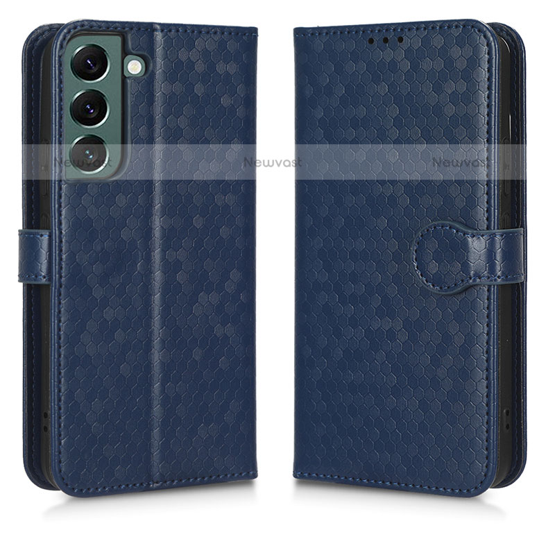 Leather Case Stands Flip Cover Holder C01X for Samsung Galaxy S22 5G Blue