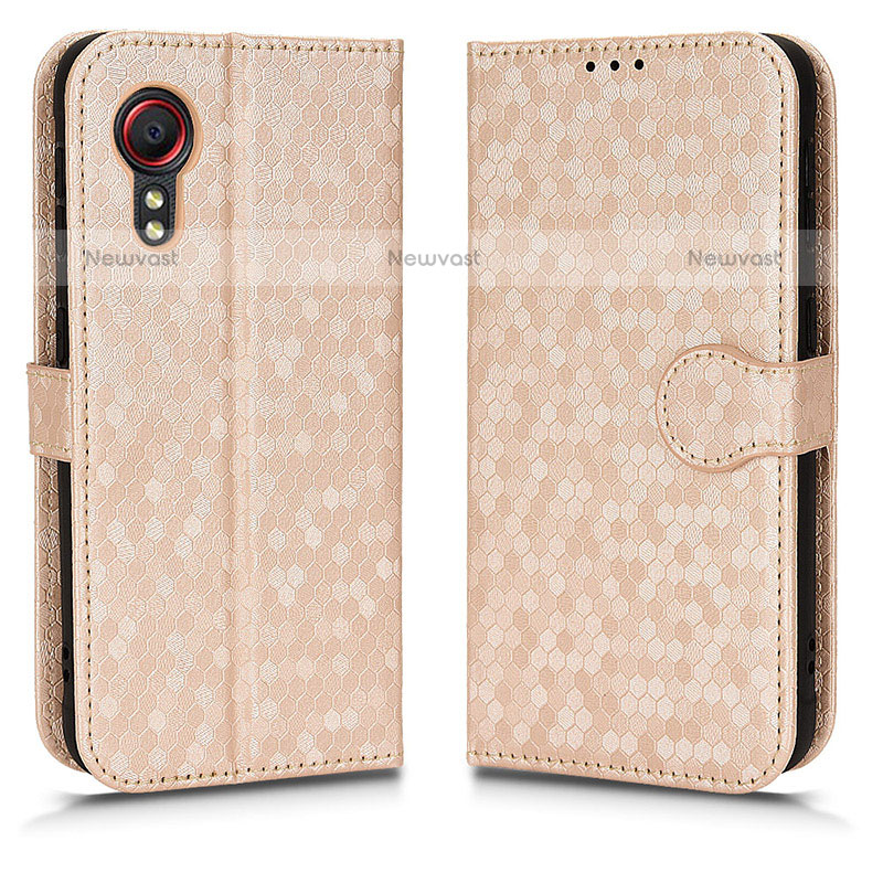 Leather Case Stands Flip Cover Holder C01X for Samsung Galaxy XCover 5 SM-G525F Gold