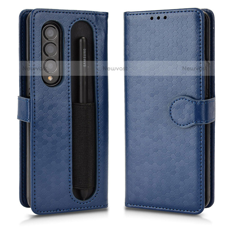 Leather Case Stands Flip Cover Holder C01X for Samsung Galaxy Z Fold3 5G Blue