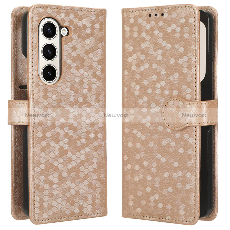 Leather Case Stands Flip Cover Holder C01X for Samsung Galaxy Z Fold5 5G Gold