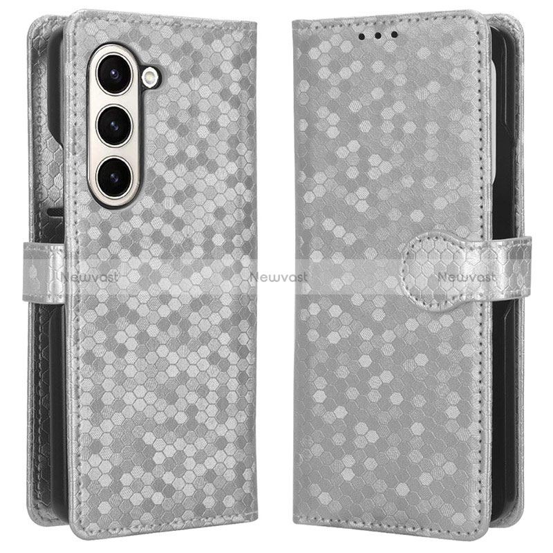 Leather Case Stands Flip Cover Holder C01X for Samsung Galaxy Z Fold5 5G Silver