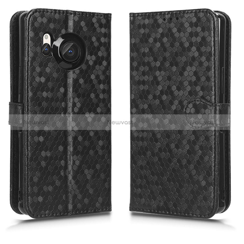 Leather Case Stands Flip Cover Holder C01X for Sharp Aquos R8s Black