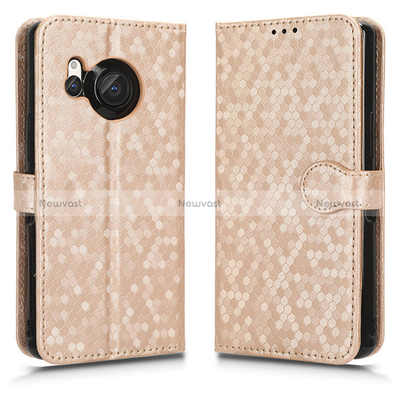 Leather Case Stands Flip Cover Holder C01X for Sharp Aquos R8s Gold