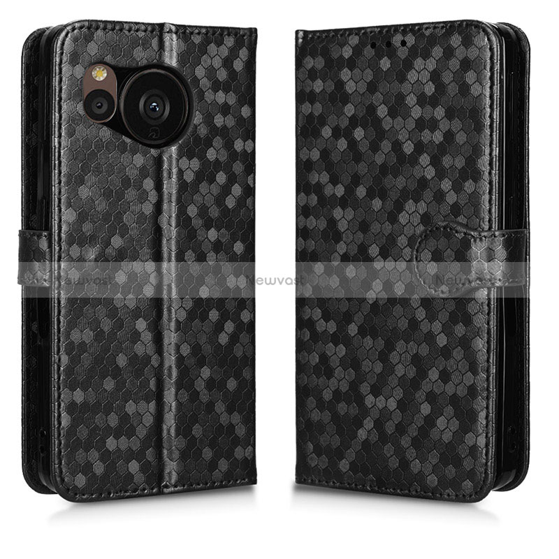 Leather Case Stands Flip Cover Holder C01X for Sharp Aquos Sense7 Black