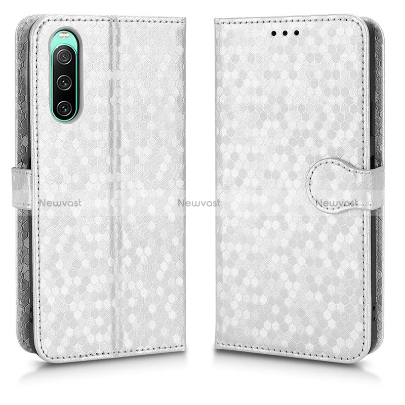 Leather Case Stands Flip Cover Holder C01X for Sony Xperia 10 IV SOG07 Silver