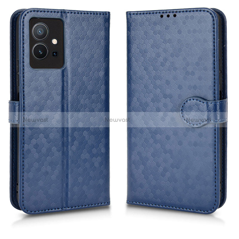 Leather Case Stands Flip Cover Holder C01X for Vivo T1 5G India Blue