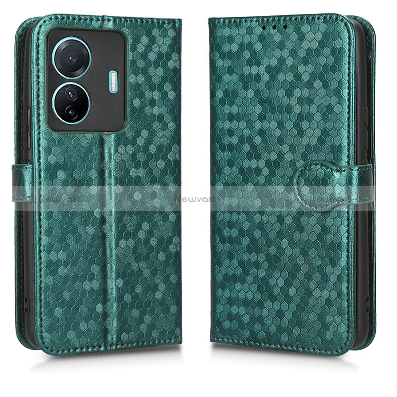 Leather Case Stands Flip Cover Holder C01X for Vivo T1 Pro 5G Green