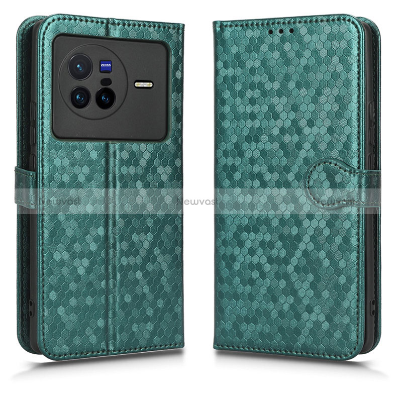 Leather Case Stands Flip Cover Holder C01X for Vivo X80 5G Green