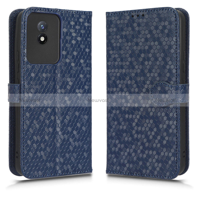 Leather Case Stands Flip Cover Holder C01X for Vivo Y02 Blue