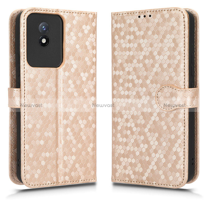 Leather Case Stands Flip Cover Holder C01X for Vivo Y02 Gold