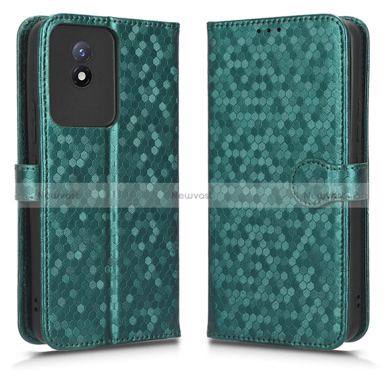 Leather Case Stands Flip Cover Holder C01X for Vivo Y02 Green