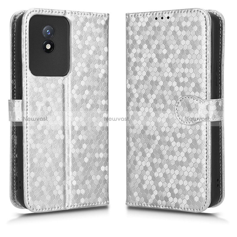 Leather Case Stands Flip Cover Holder C01X for Vivo Y02t Silver