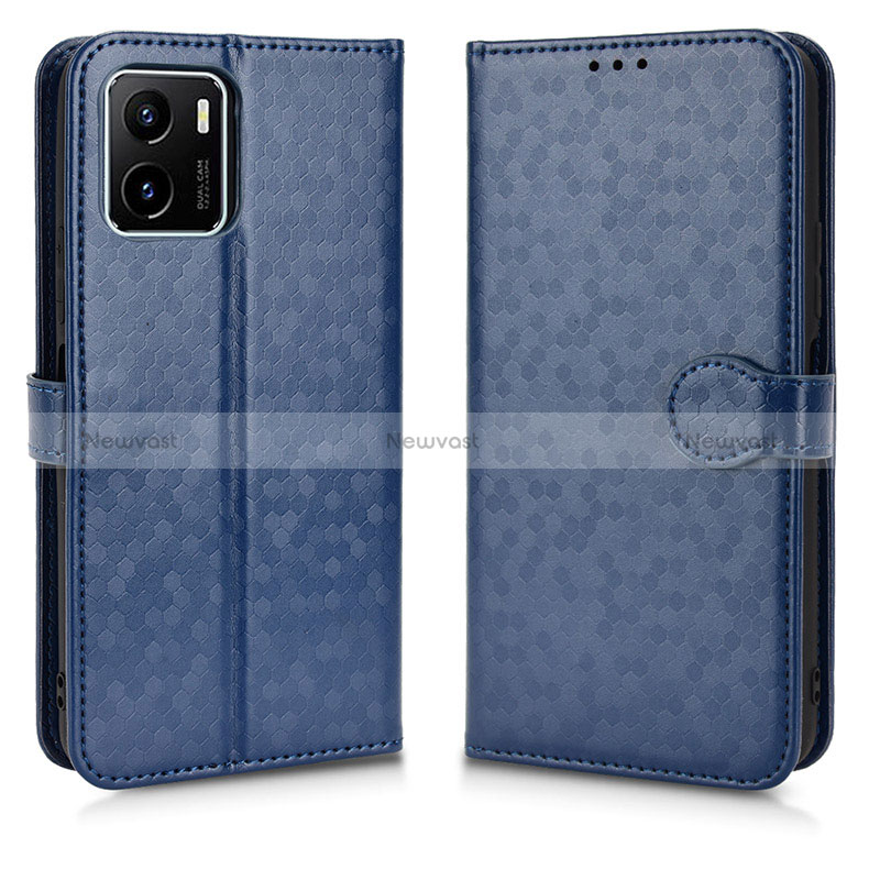 Leather Case Stands Flip Cover Holder C01X for Vivo Y15C Blue