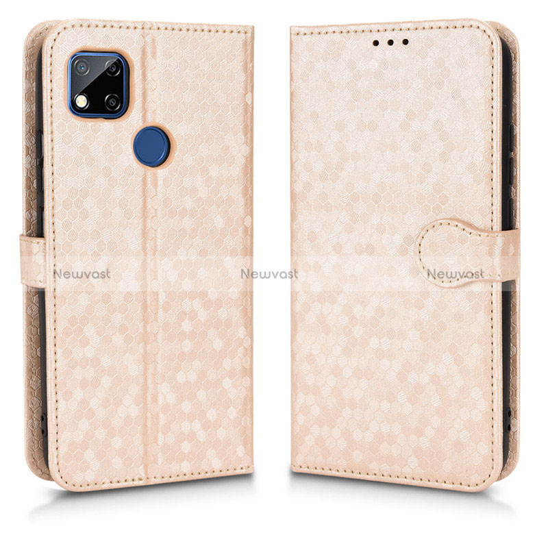 Leather Case Stands Flip Cover Holder C01X for Xiaomi Redmi 9 India Gold