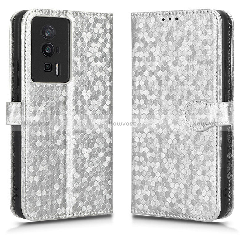 Leather Case Stands Flip Cover Holder C01X for Xiaomi Redmi K60 5G Silver