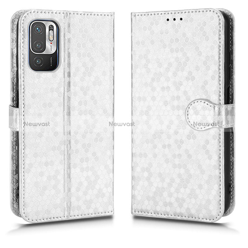 Leather Case Stands Flip Cover Holder C01X for Xiaomi Redmi Note 10 5G Silver