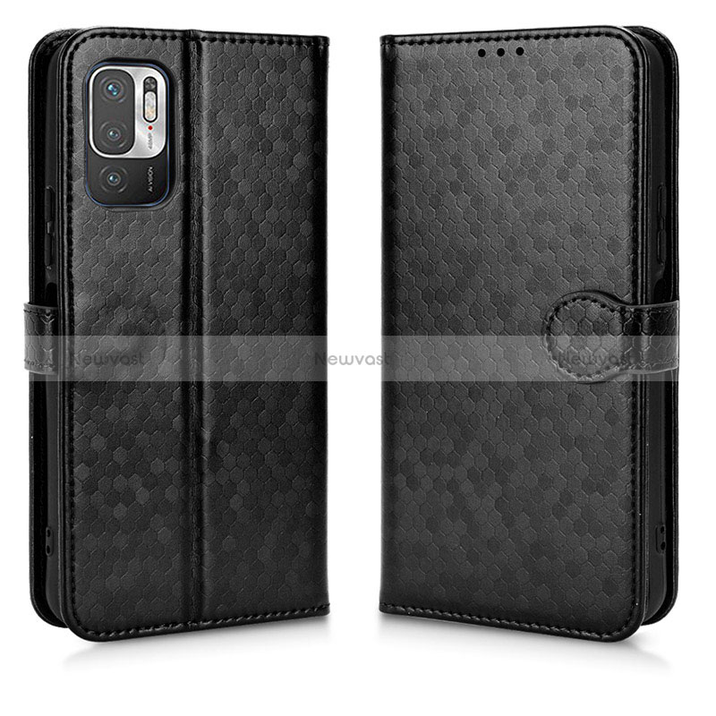 Leather Case Stands Flip Cover Holder C01X for Xiaomi Redmi Note 10 JE 5G Black