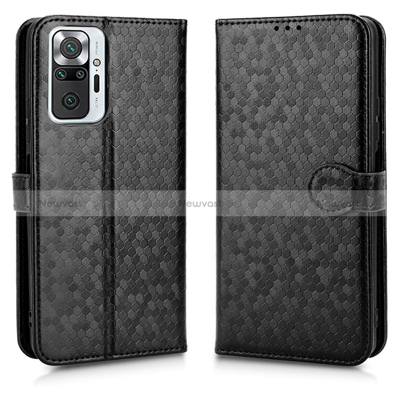 Leather Case Stands Flip Cover Holder C01X for Xiaomi Redmi Note 10 Pro 4G Black