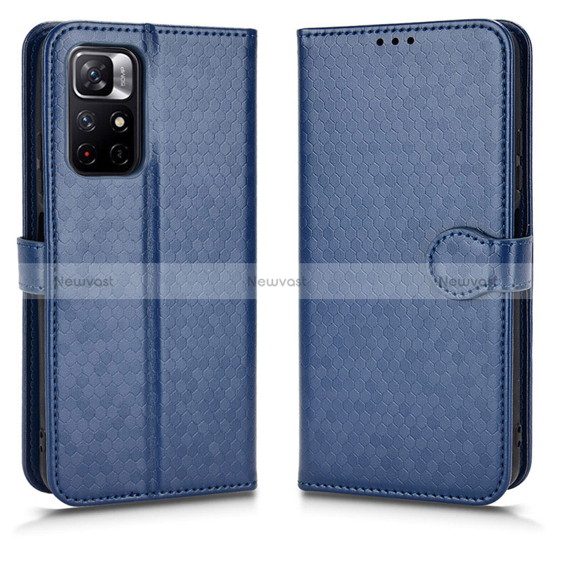 Leather Case Stands Flip Cover Holder C01X for Xiaomi Redmi Note 11 5G Blue