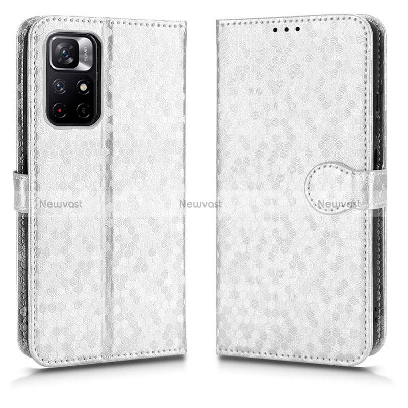 Leather Case Stands Flip Cover Holder C01X for Xiaomi Redmi Note 11S 5G Silver