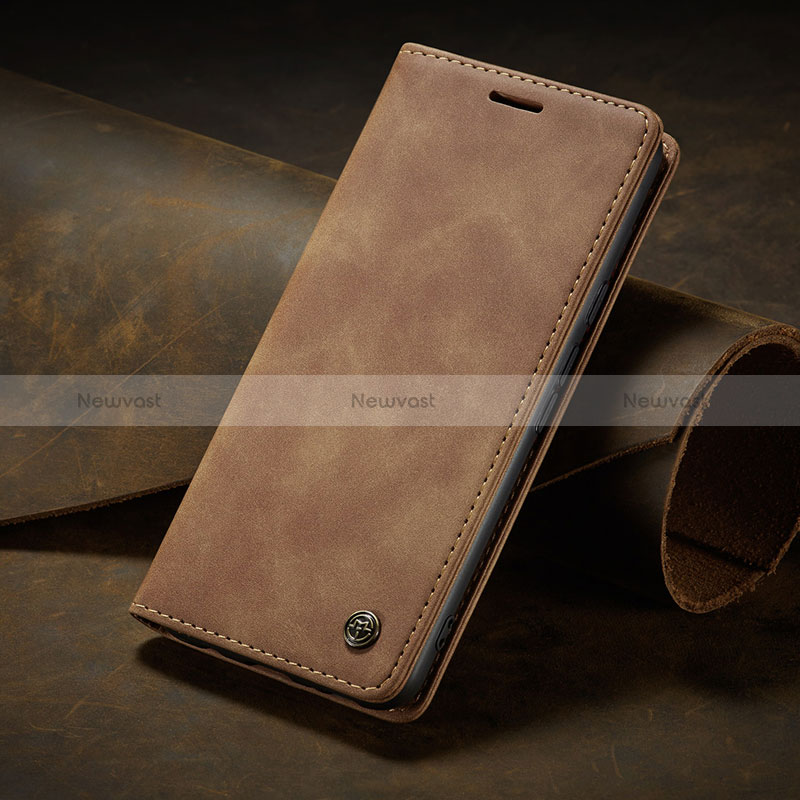 Leather Case Stands Flip Cover Holder C02S for Google Pixel 6a 5G Light Brown