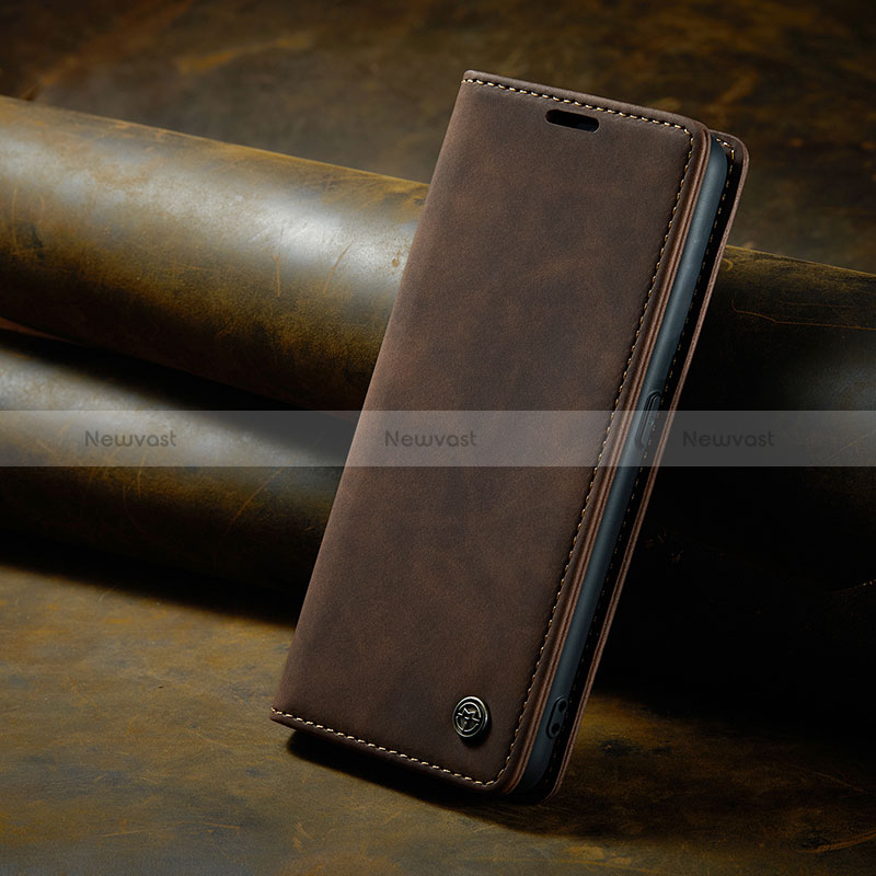 Leather Case Stands Flip Cover Holder C02S for Oppo Find X6 5G Brown