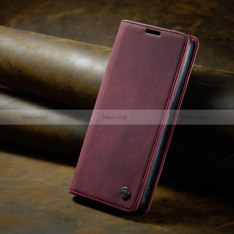 Leather Case Stands Flip Cover Holder C02S for Oppo Reno8 T 4G Red Wine