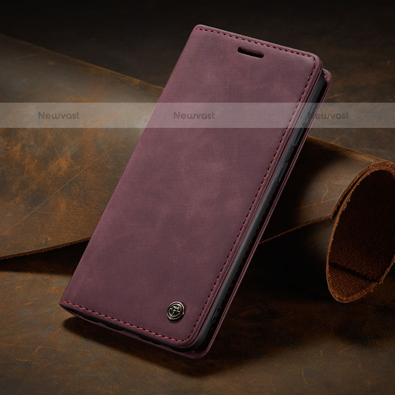 Leather Case Stands Flip Cover Holder C02S for Samsung Galaxy A02s Red Wine