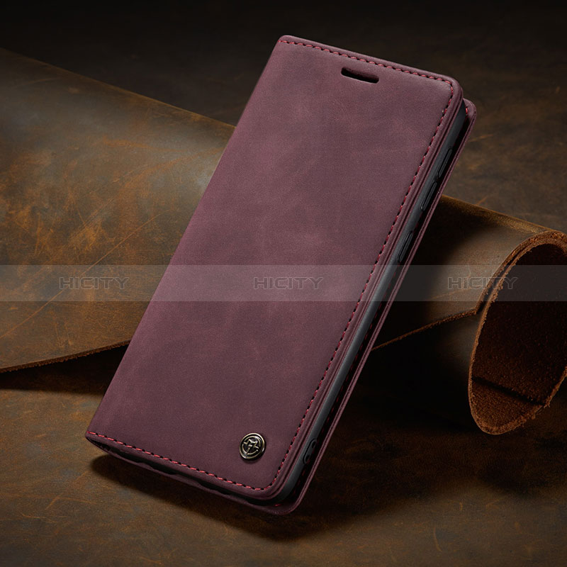 Leather Case Stands Flip Cover Holder C02S for Samsung Galaxy A03s Red Wine