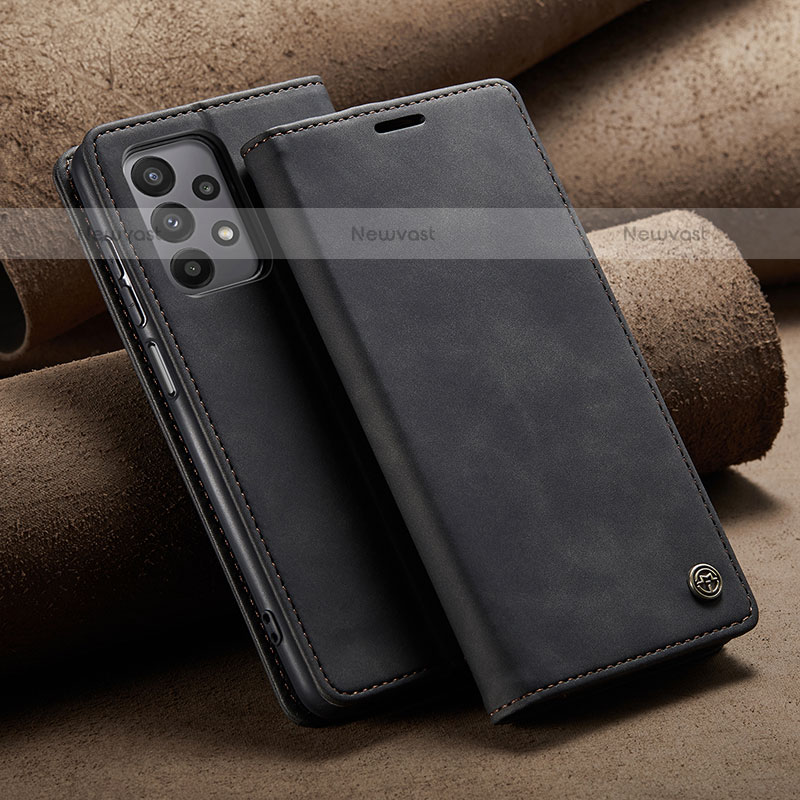 Leather Case Stands Flip Cover Holder C02S for Samsung Galaxy A23 5G Black