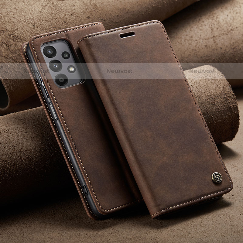 Leather Case Stands Flip Cover Holder C02S for Samsung Galaxy A23 5G Brown