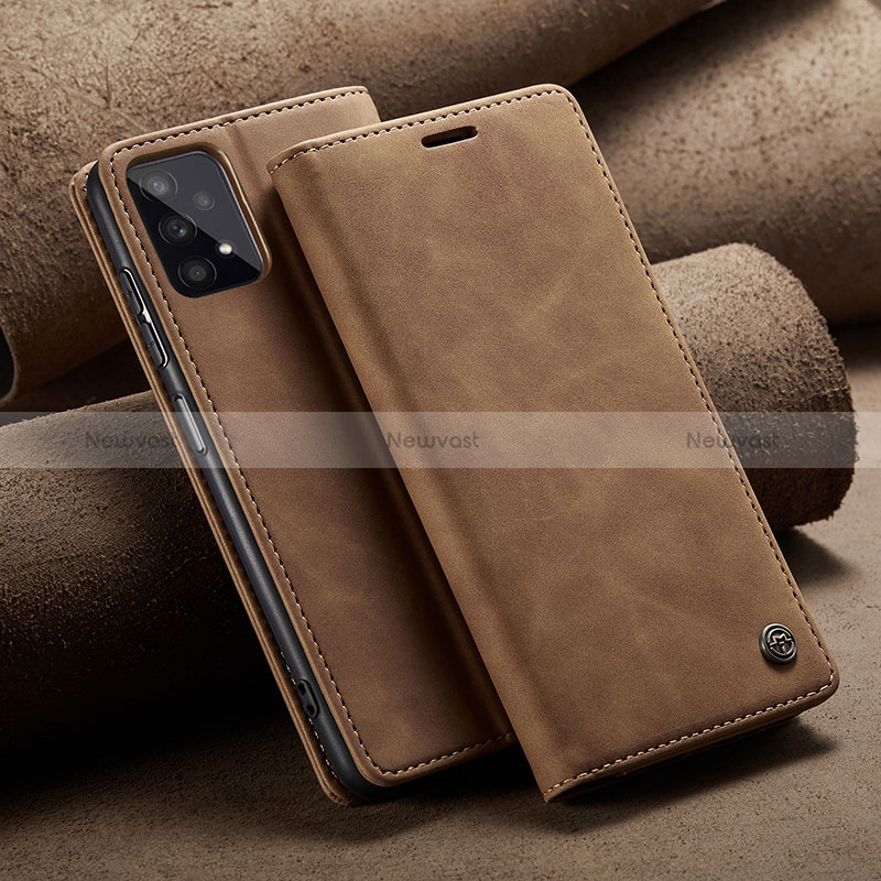 Leather Case Stands Flip Cover Holder C02S for Samsung Galaxy A32 5G Light Brown