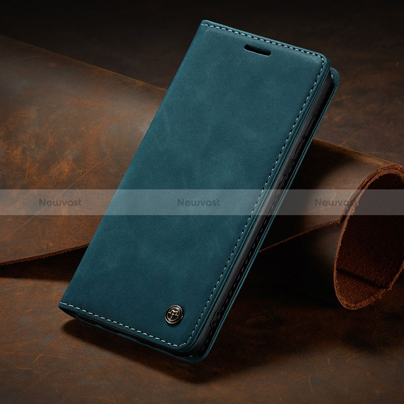 Leather Case Stands Flip Cover Holder C02S for Samsung Galaxy A41 Blue