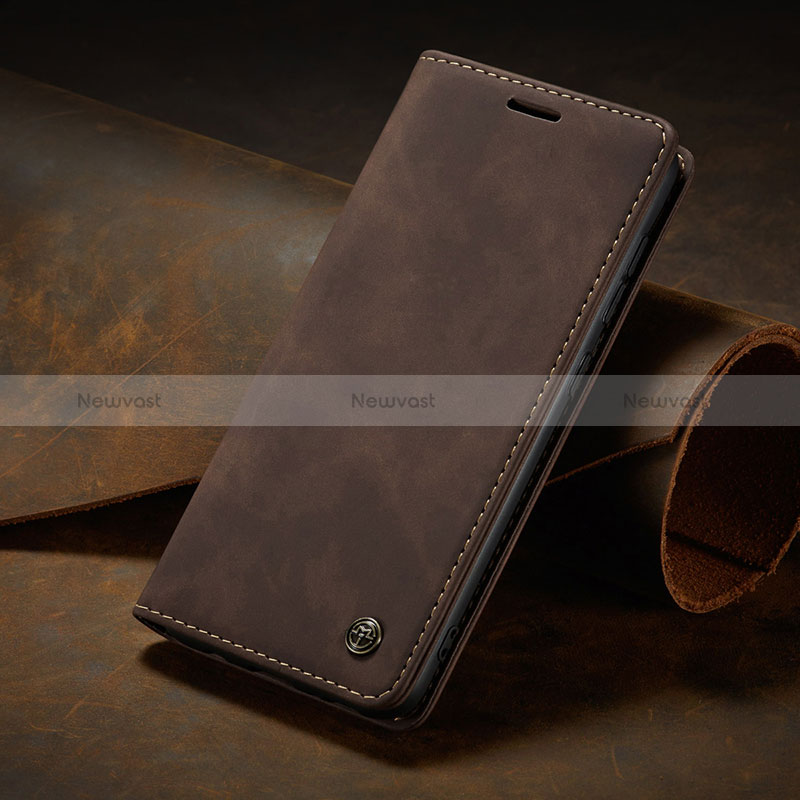 Leather Case Stands Flip Cover Holder C02S for Samsung Galaxy A41 Brown